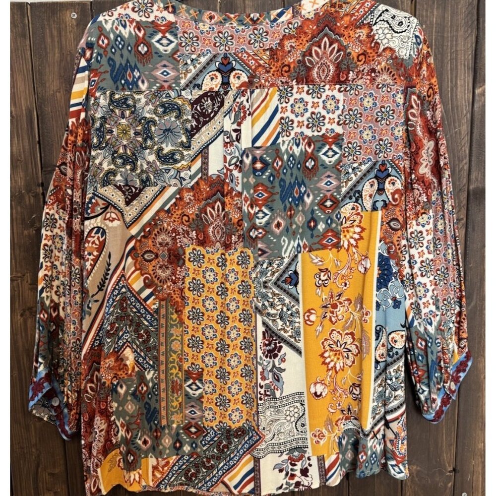 John Mark 1X Colorful Embroidered Tasseled 3/4 Sleeve Tunic Top NWOT - Picture 10 of 15